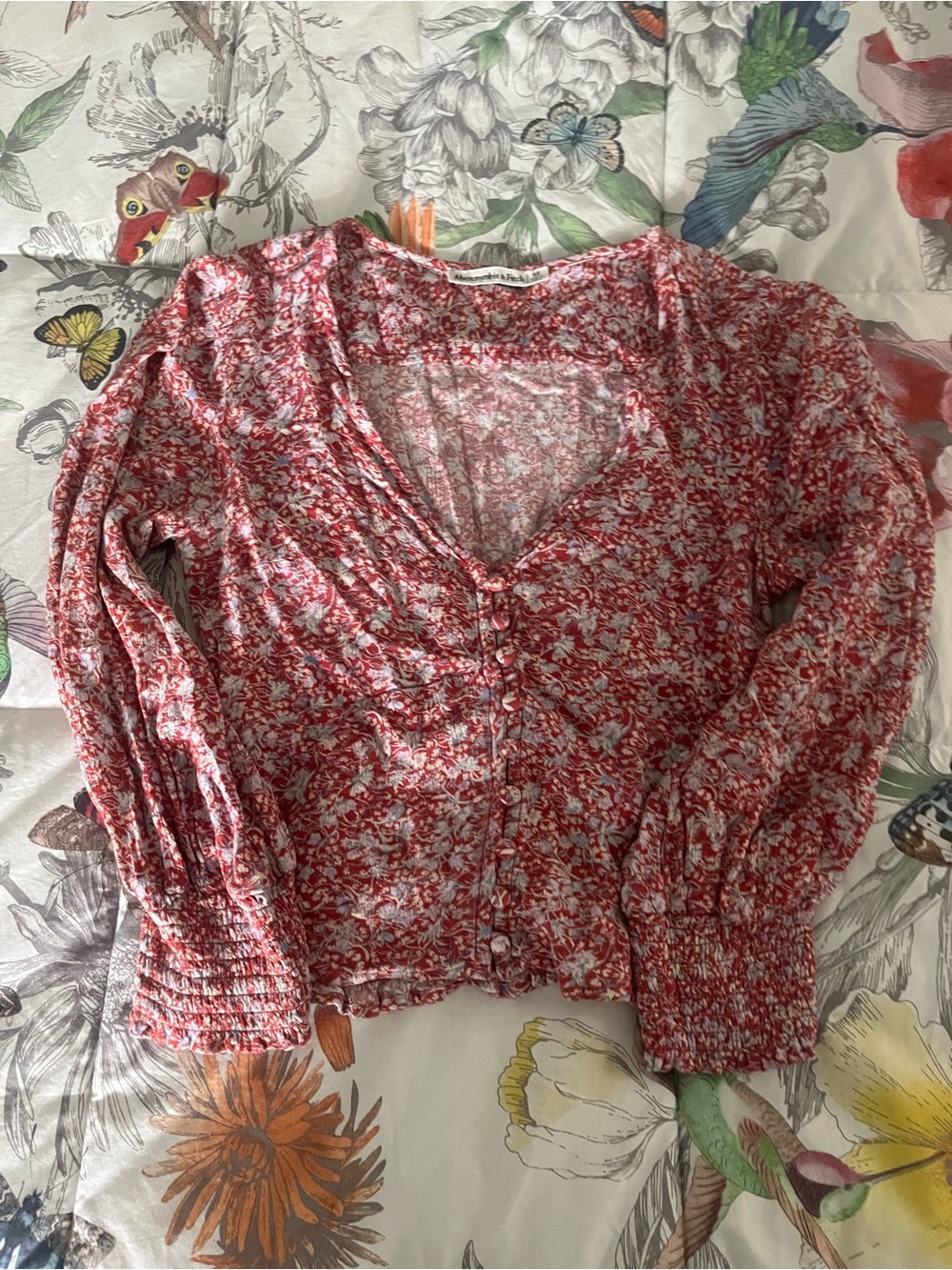Abercrombie & Fitch Red Floral Button-Front Blouse